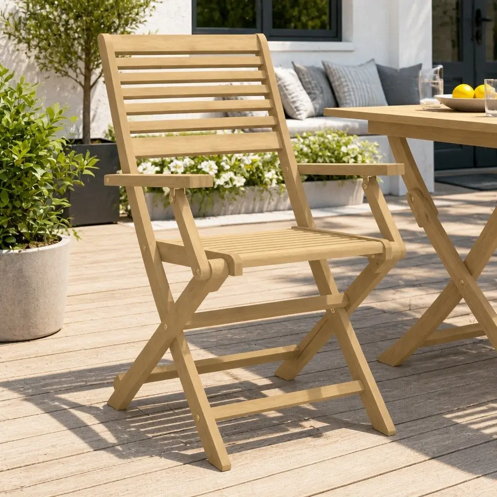 Set of 4 Brown Folding Chairs Acacia Wood Outdoor Comfort Garden Patio Seating
