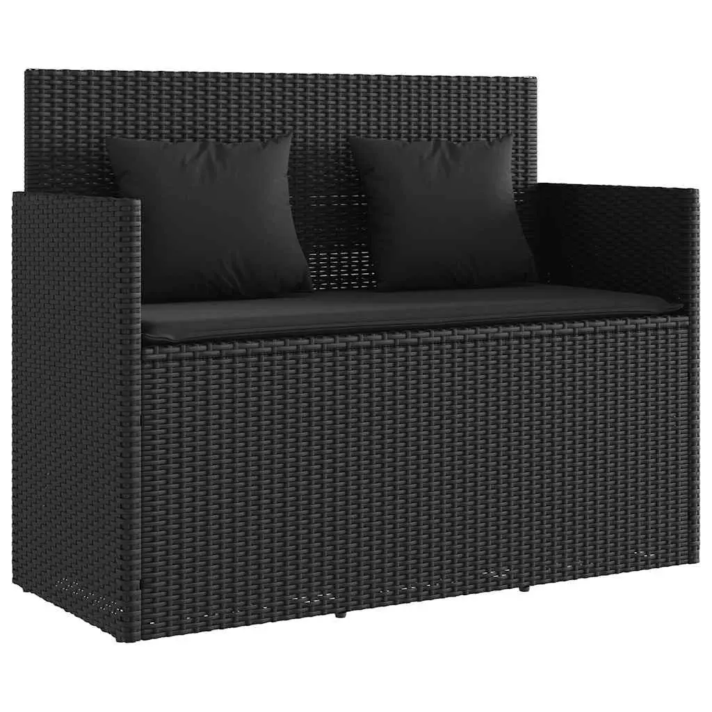 Outdoor Bench Storage Seating Black Poly Rattan with Cushioned Lid