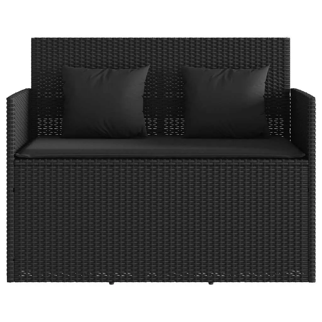 Outdoor Bench Storage Seating Black Poly Rattan with Cushioned Lid
