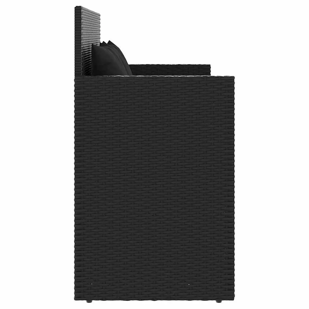 Outdoor Bench Storage Seating Black Poly Rattan with Cushioned Lid