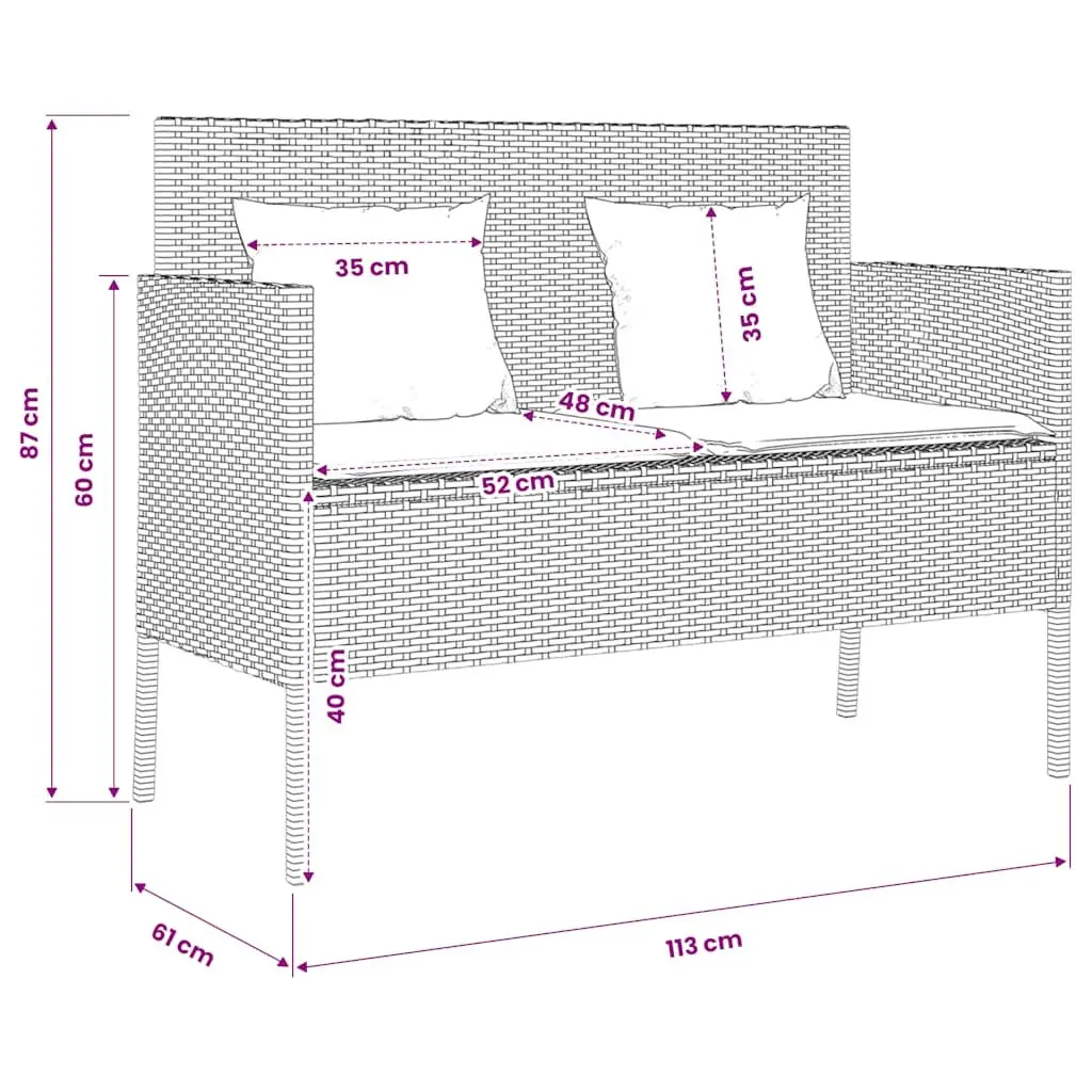 Outdoor Bench Poly Rattan Storage Compartment Padded Cushion Black