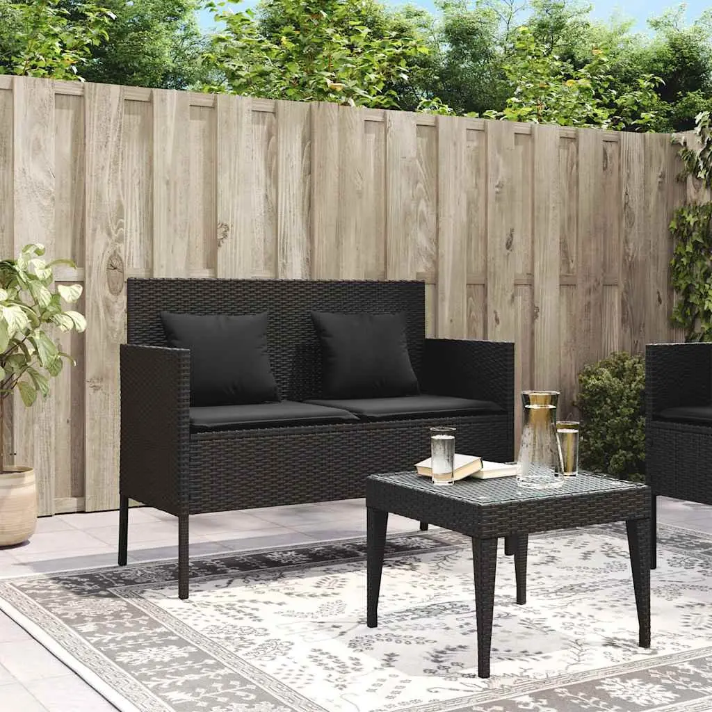Outdoor Bench Poly Rattan Storage Compartment Padded Cushion Black