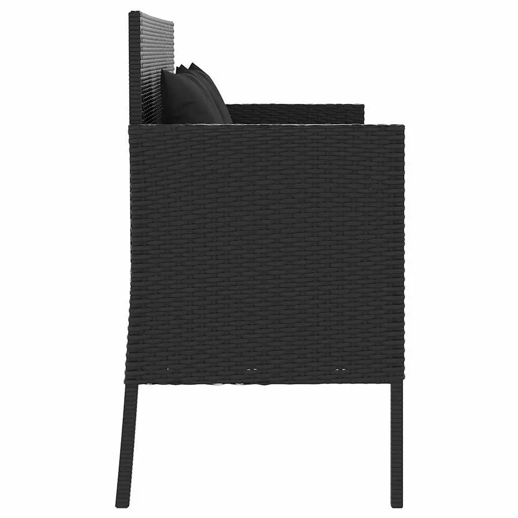 Outdoor Bench Poly Rattan Storage Compartment Padded Cushion Black