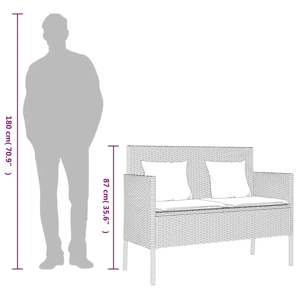 Outdoor Garden Bench Poly Rattan Grey with Storage Compartment and Padded Cushion