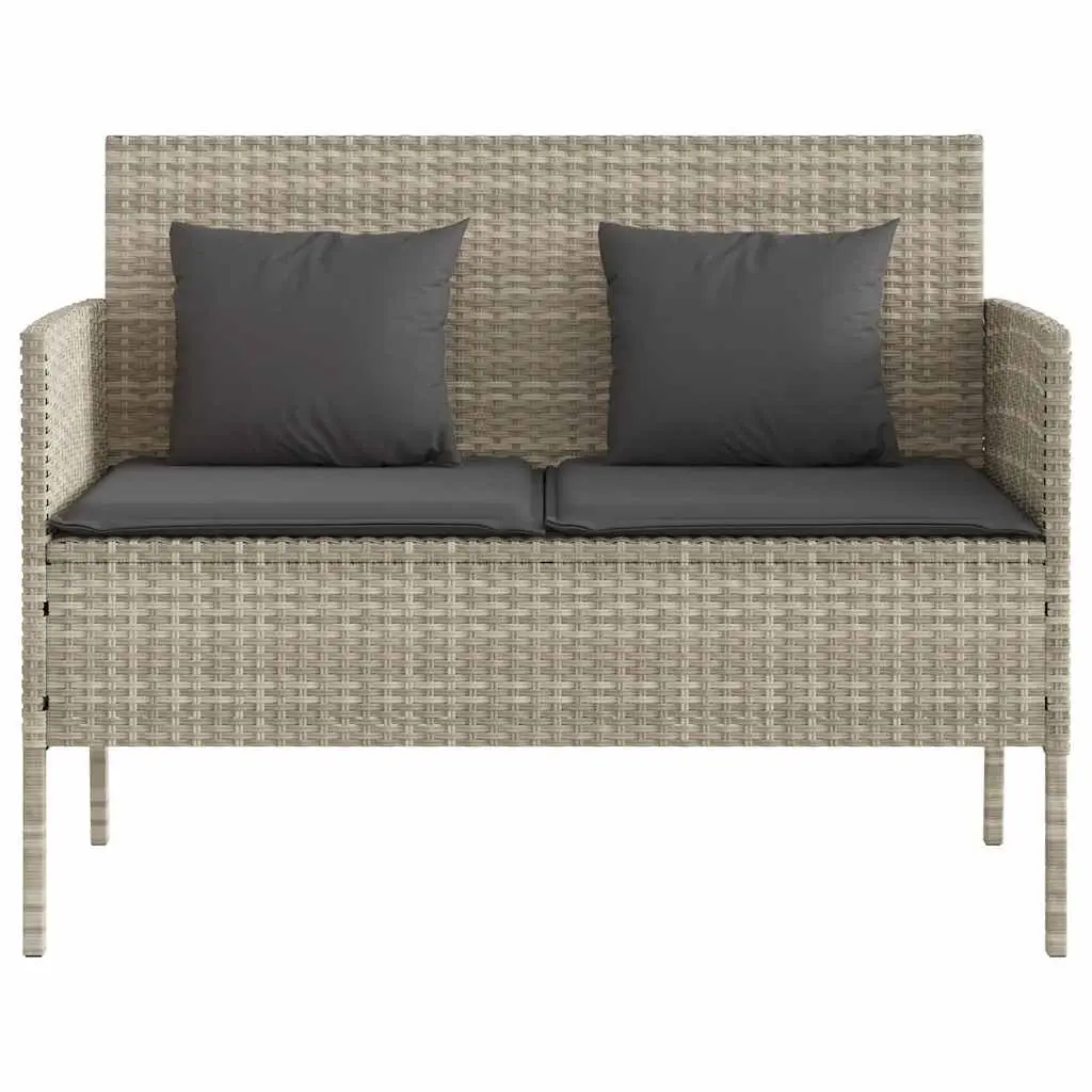 Garden Bench PE Rattan Grey with Cushion Storage Compartment