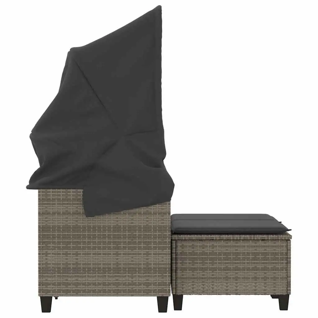 Outdoor 2-Seater Sofa with Canopy and Stools Grey Rattan Construction