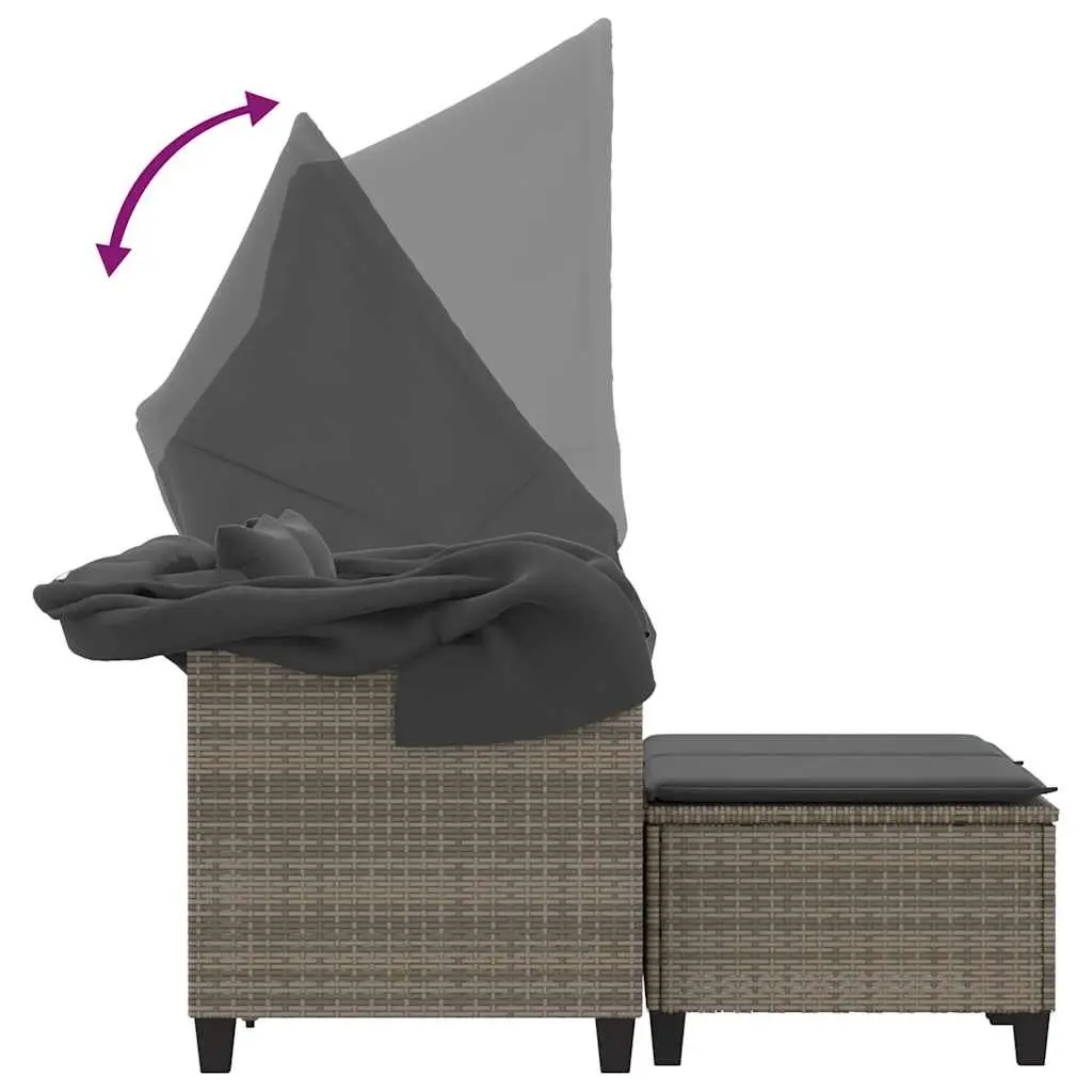 Outdoor 2-Seater Sofa with Canopy and Stools Grey Rattan Construction