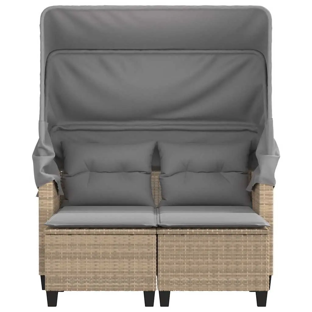 2-Seater Outdoor Sofa with Canopy and Stools