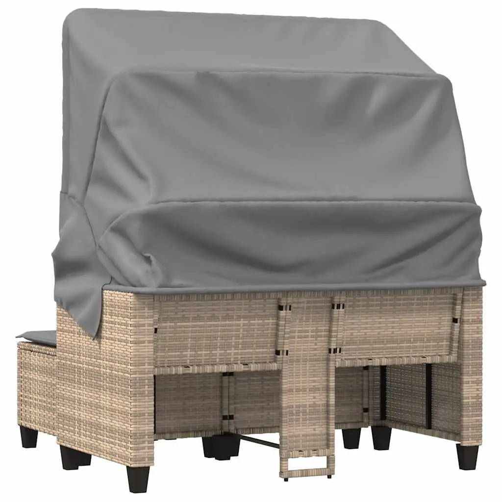 2-Seater Outdoor Sofa with Canopy and Stools