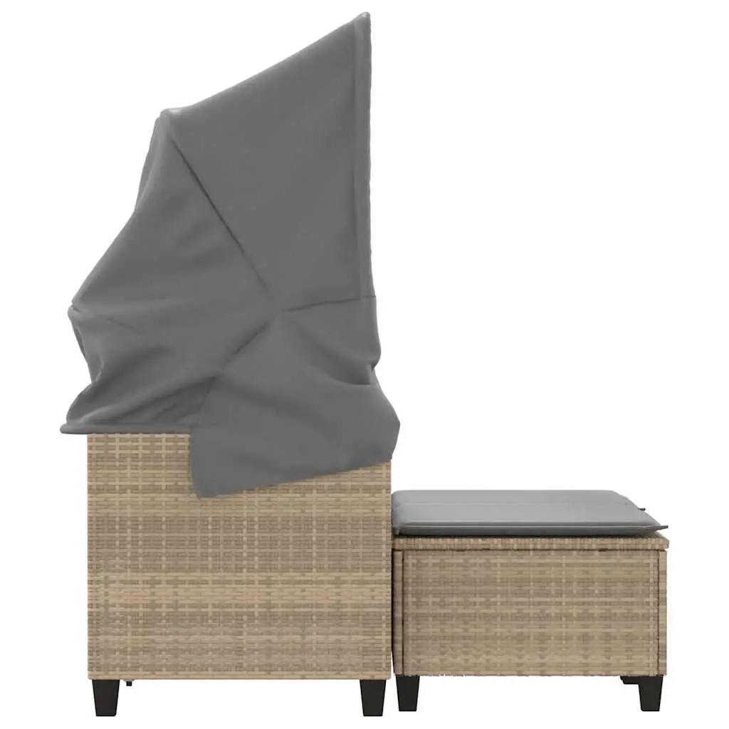 2-Seater Outdoor Sofa with Canopy and Stools