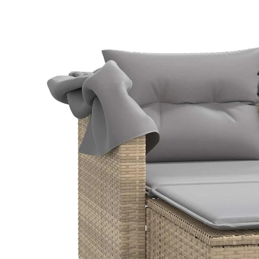 2-Seater Outdoor Sofa with Canopy and Stools