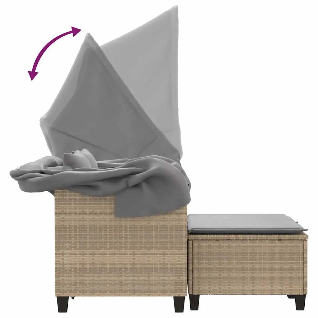 2-Seater Outdoor Sofa with Canopy and Stools