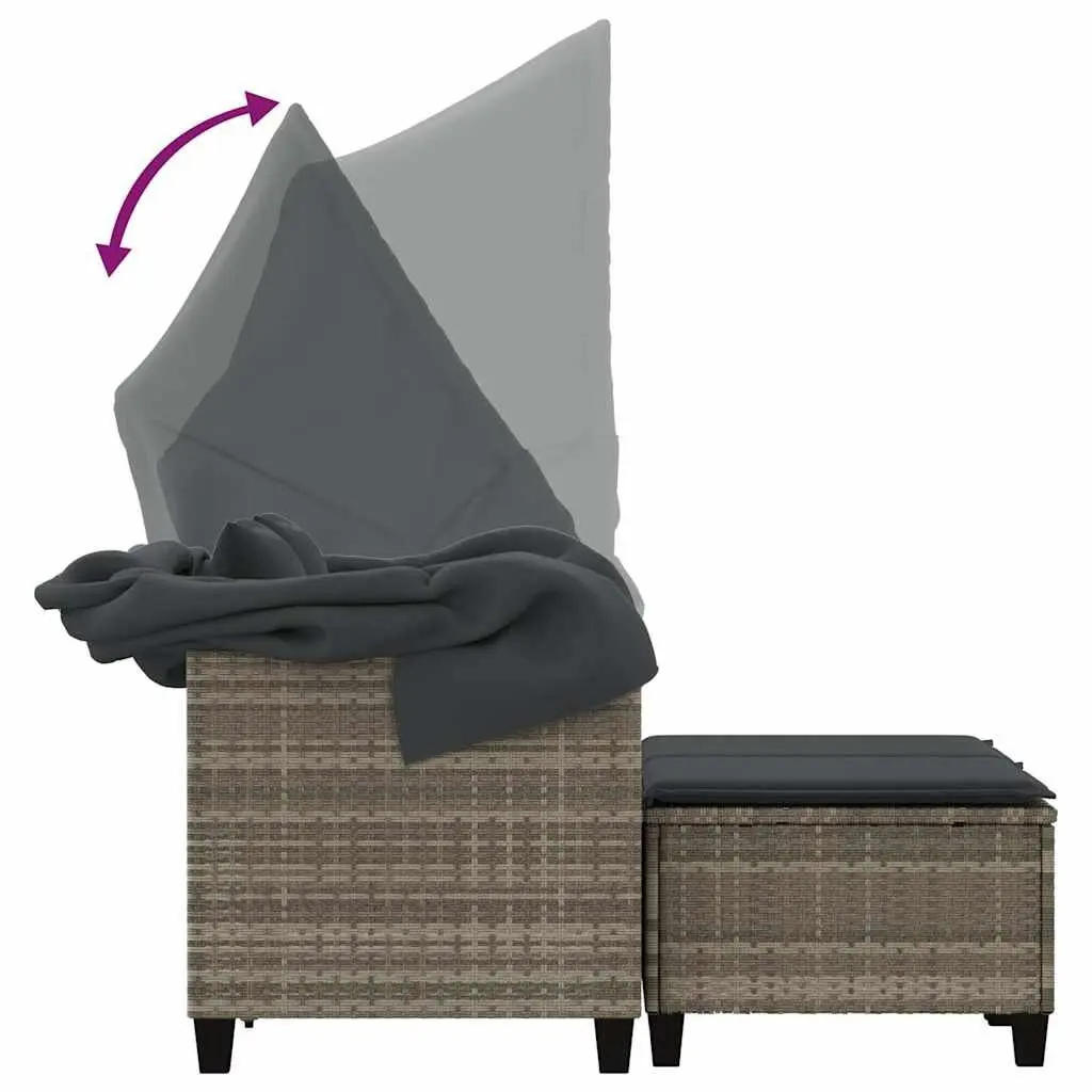 Garden Sofa 2-Seater with Canopy and Stools Grey Poly Rattan Outdoor