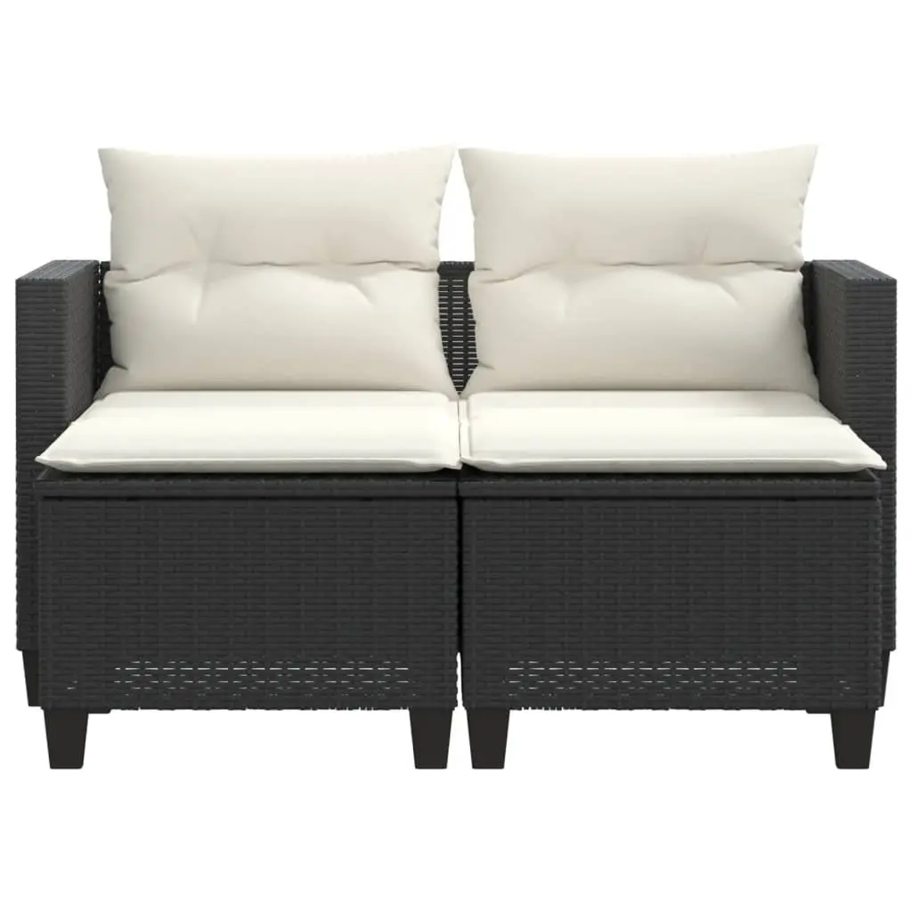 Garden Sofa 2-Seater with Stools Black Poly Rattan Outdoor Patio Lounge Set