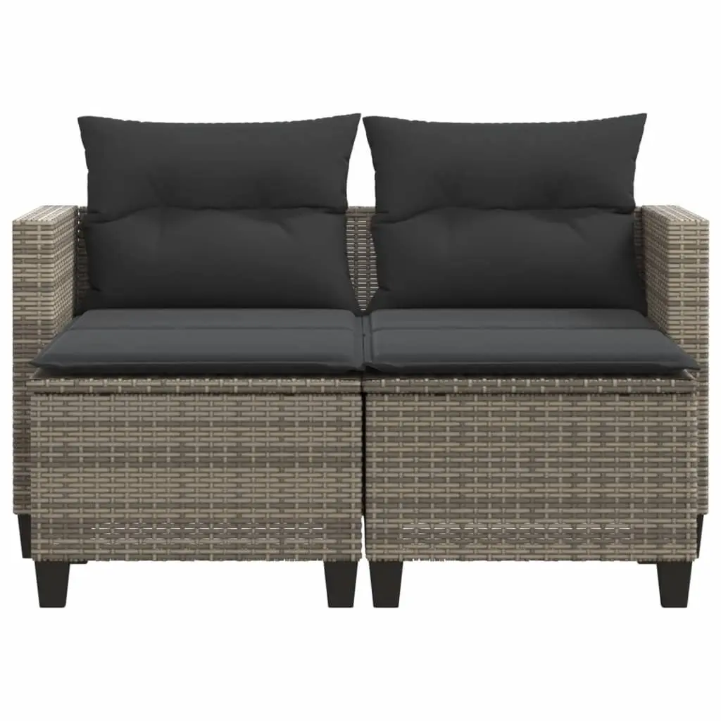 2-Seater Outdoor Sofa Grey Poly Rattan with Stools Patio Lounge Furniture