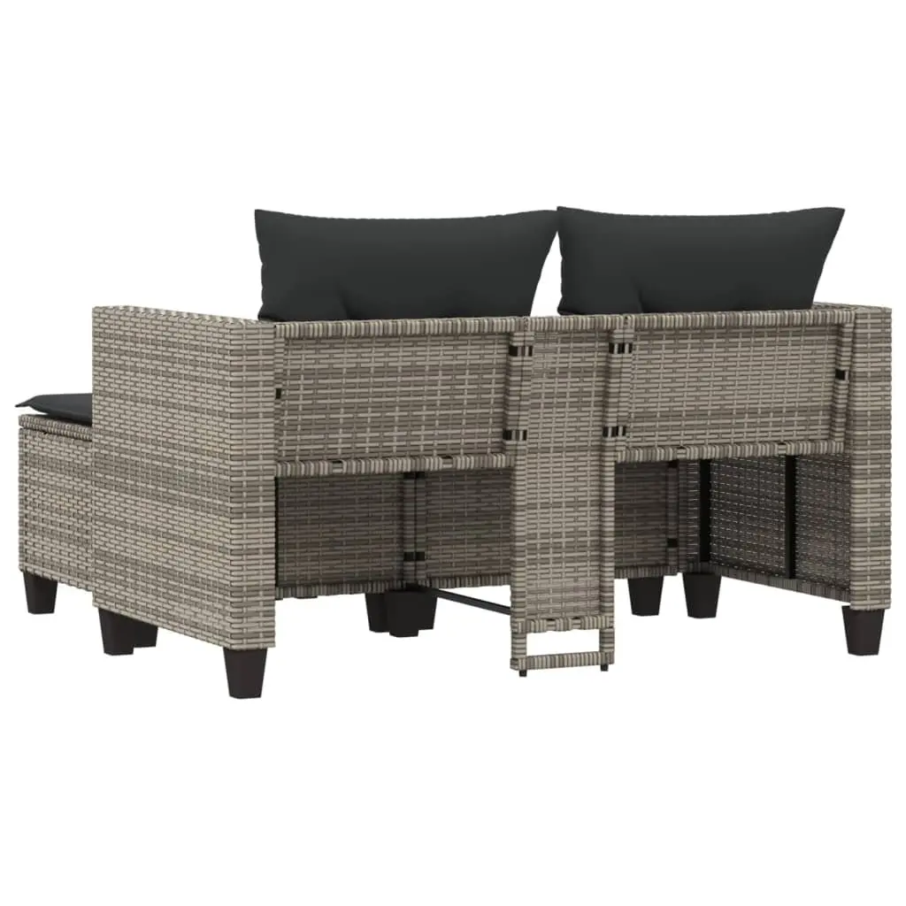 2-Seater Outdoor Sofa Grey Poly Rattan with Stools Patio Lounge Furniture