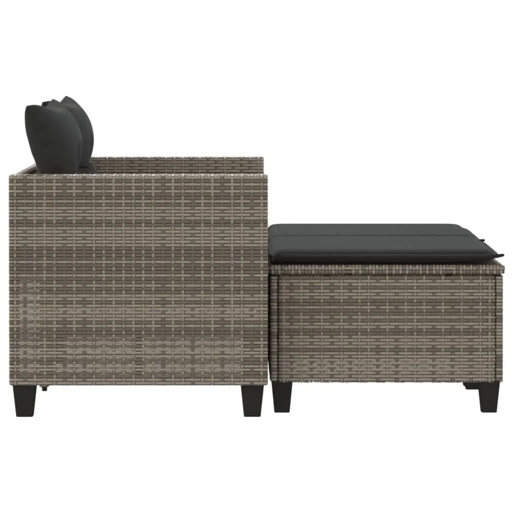 2-Seater Outdoor Sofa Grey Poly Rattan with Stools Patio Lounge Furniture