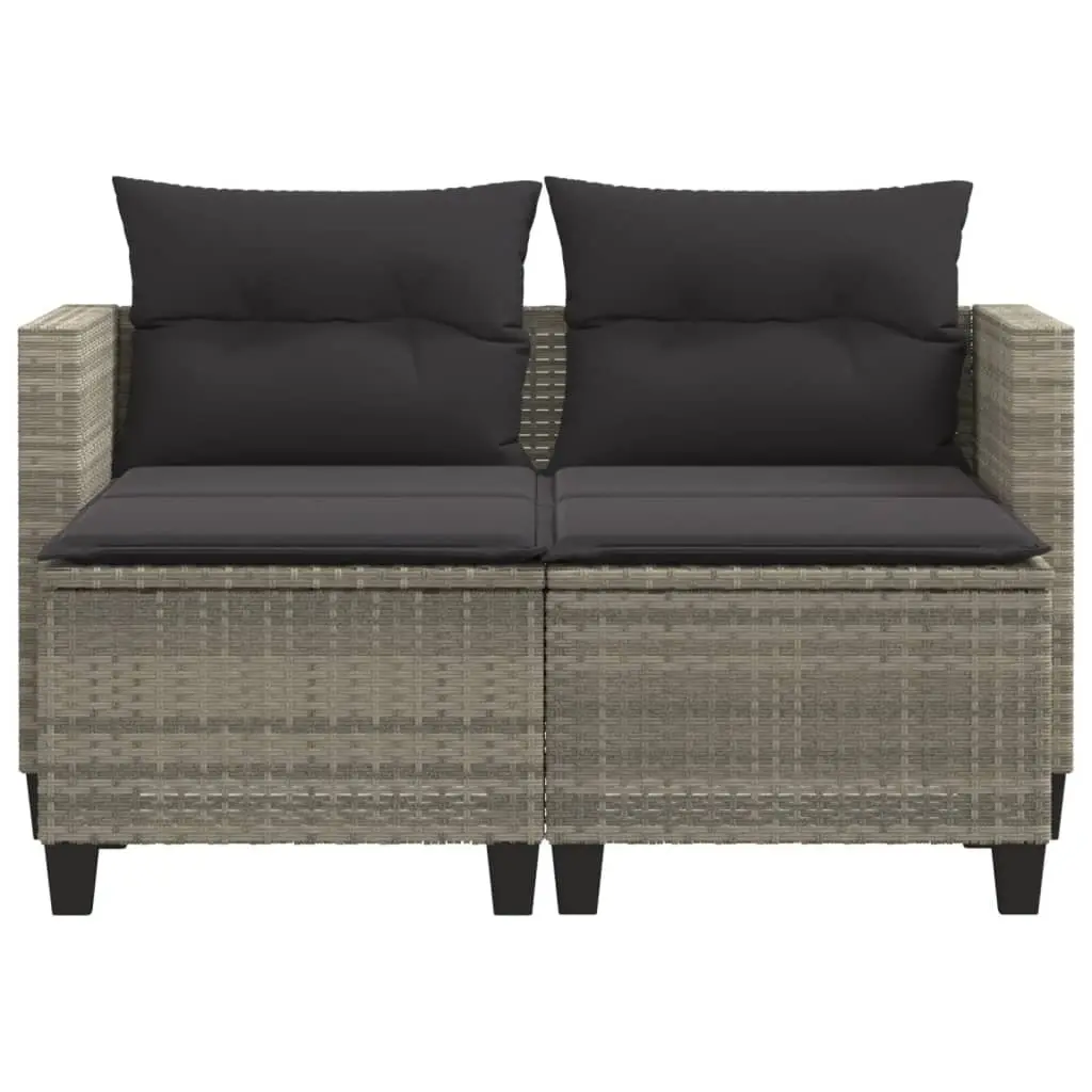 Outdoor Poly Rattan 2-Seater Sofa with Stools Light Grey Garden Furniture