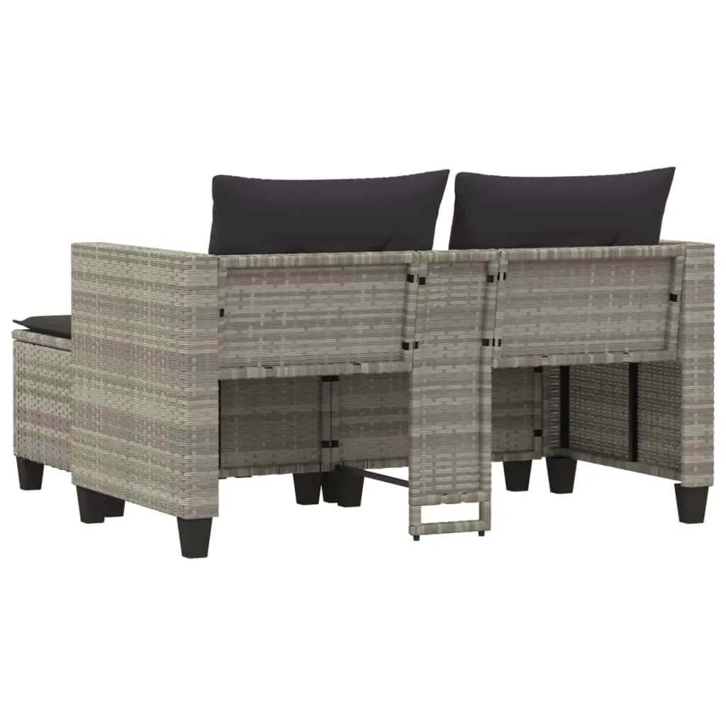 Outdoor Poly Rattan 2-Seater Sofa with Stools Light Grey Garden Furniture