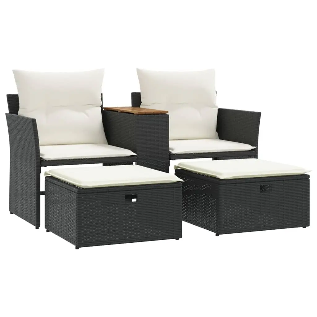 2SeaterGardenSofaBlackPErattanOutdoorFurnitureWithStoolsAndCentralTable