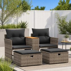 Practical Grey Garden Sofa Set with Integrated Table