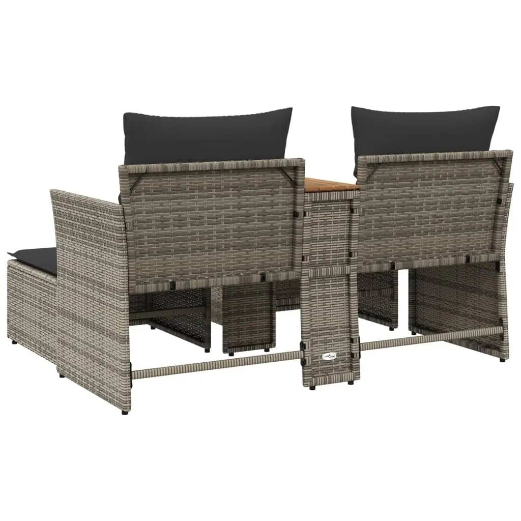 2-Seater Garden Sofa Grey PE Rattan with Stools and Central Table Outdoor Patio Furniture