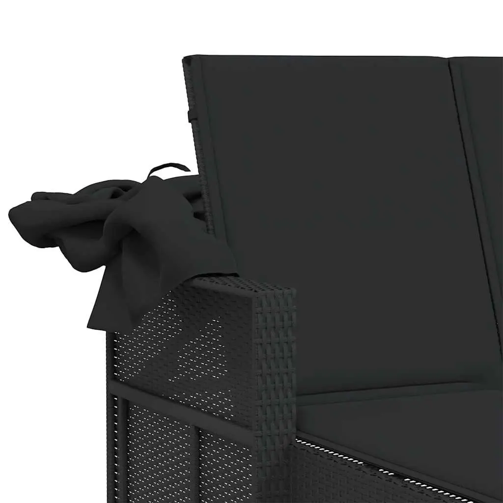 Double Sun Lounger PE Rattan Adjustable Backrest Retractable Canopy Black