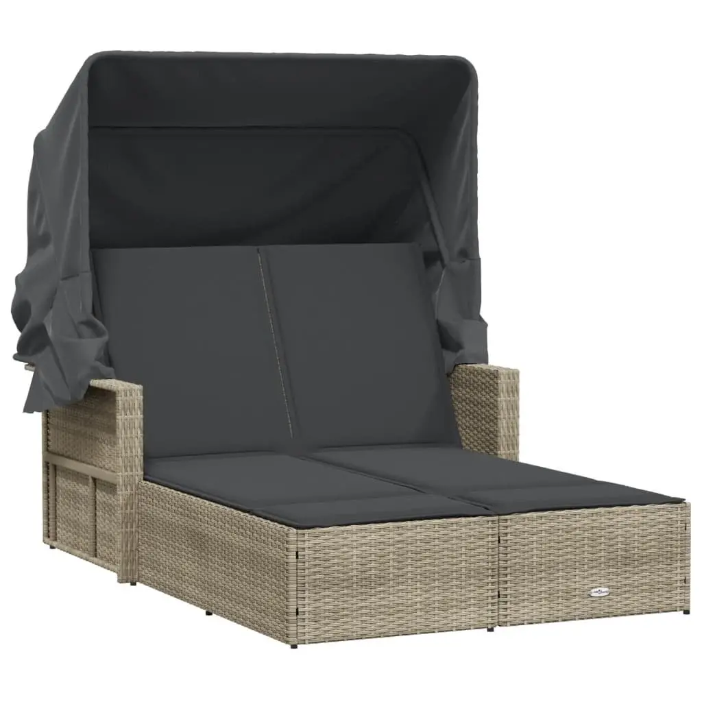 Double Sun Lounger PE Rattan Adjustable Backrest Cushions Grey