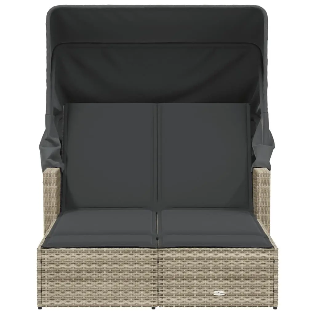 Double Sun Lounger PE Rattan Adjustable Backrest Cushions Grey