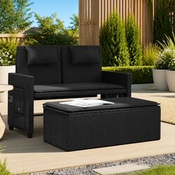 Outdoor Reclining Garden Bench 2-in-1 Loveseat Sofa Bed with Adjustable Backrest