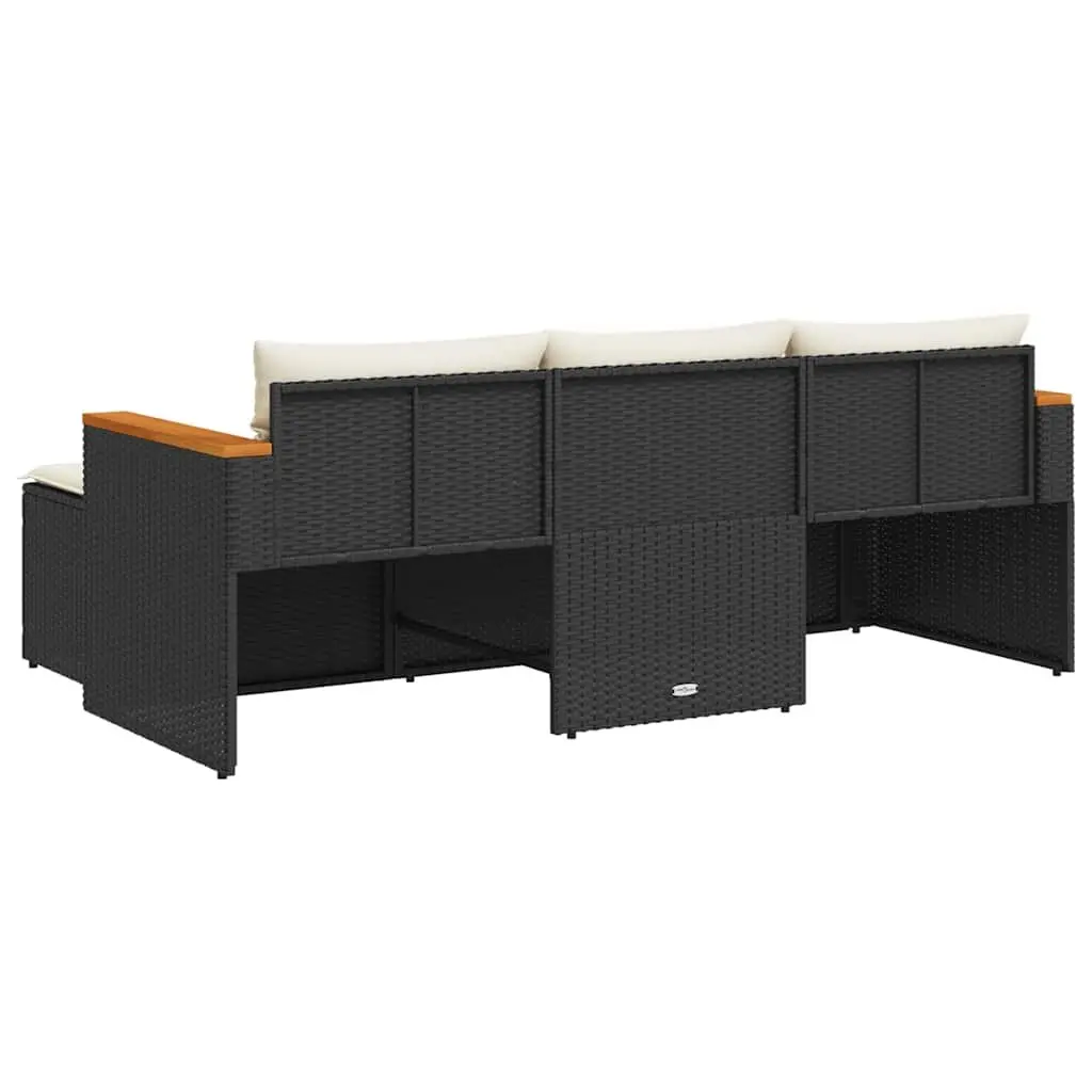3 Piece Outdoor Garden Sofa Set with Cushions Black Poly Rattan Patio Furniture