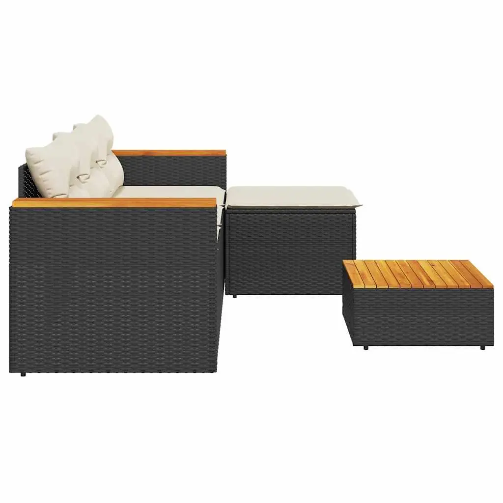 3 Piece Outdoor Garden Sofa Set with Cushions Black Poly Rattan Patio Furniture