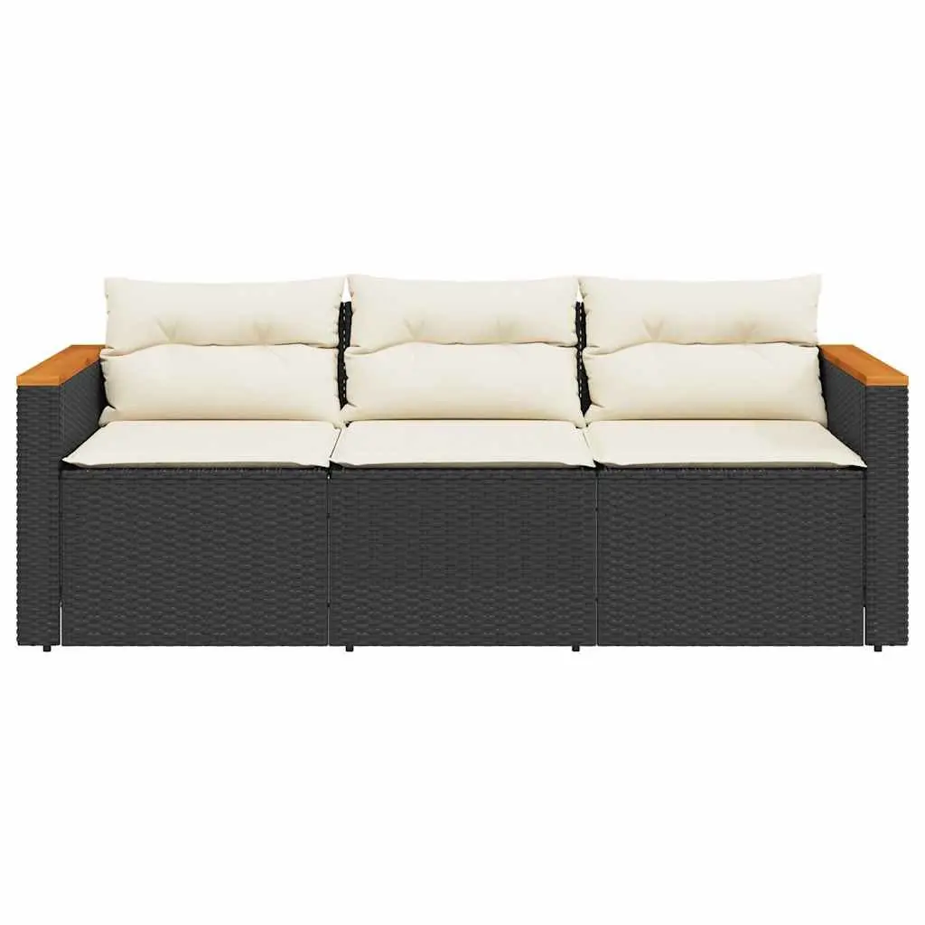 3-Seater Garden Sofa PE Rattan Powder-Coated Steel Black Outdoor Furniture