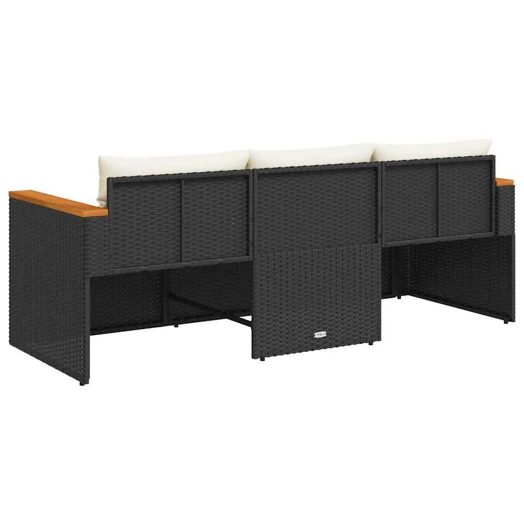 3-Seater Garden Sofa PE Rattan Powder-Coated Steel Black Outdoor Furniture
