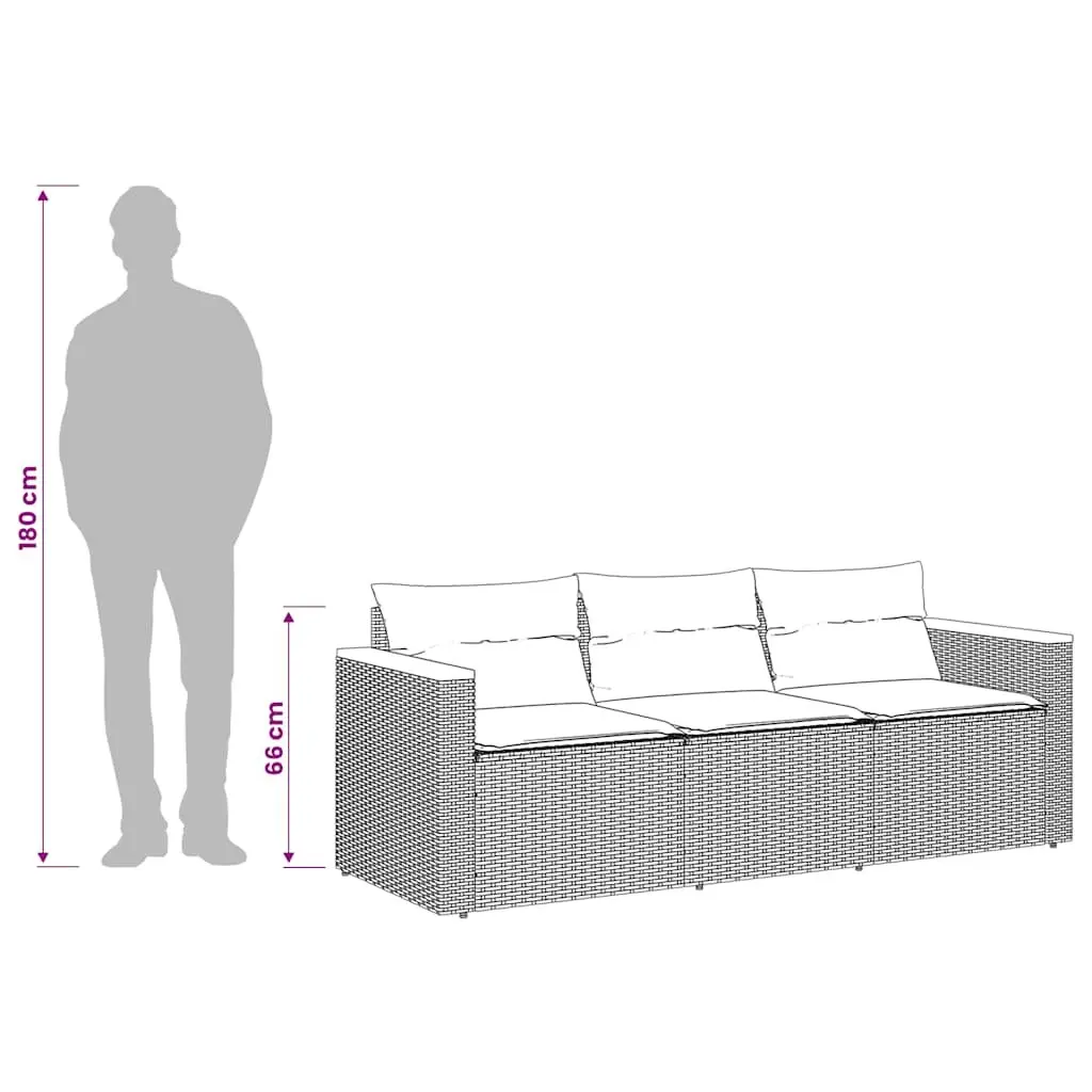 3-Seater Garden Sofa PE Rattan Powder-Coated Steel Black Outdoor Furniture