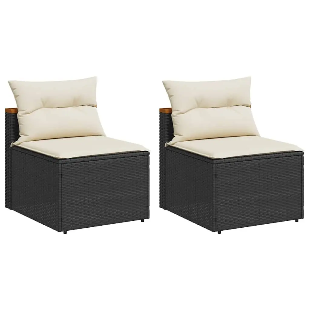 Outdoor Garden Sofas Armless Modular Seating with Cushions 2 Pieces Black Rattan