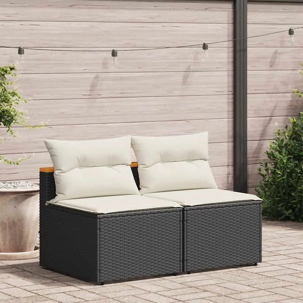 Outdoor Garden Sofas Armless Modular Seating with Cushions 2 Pieces Black Rattan