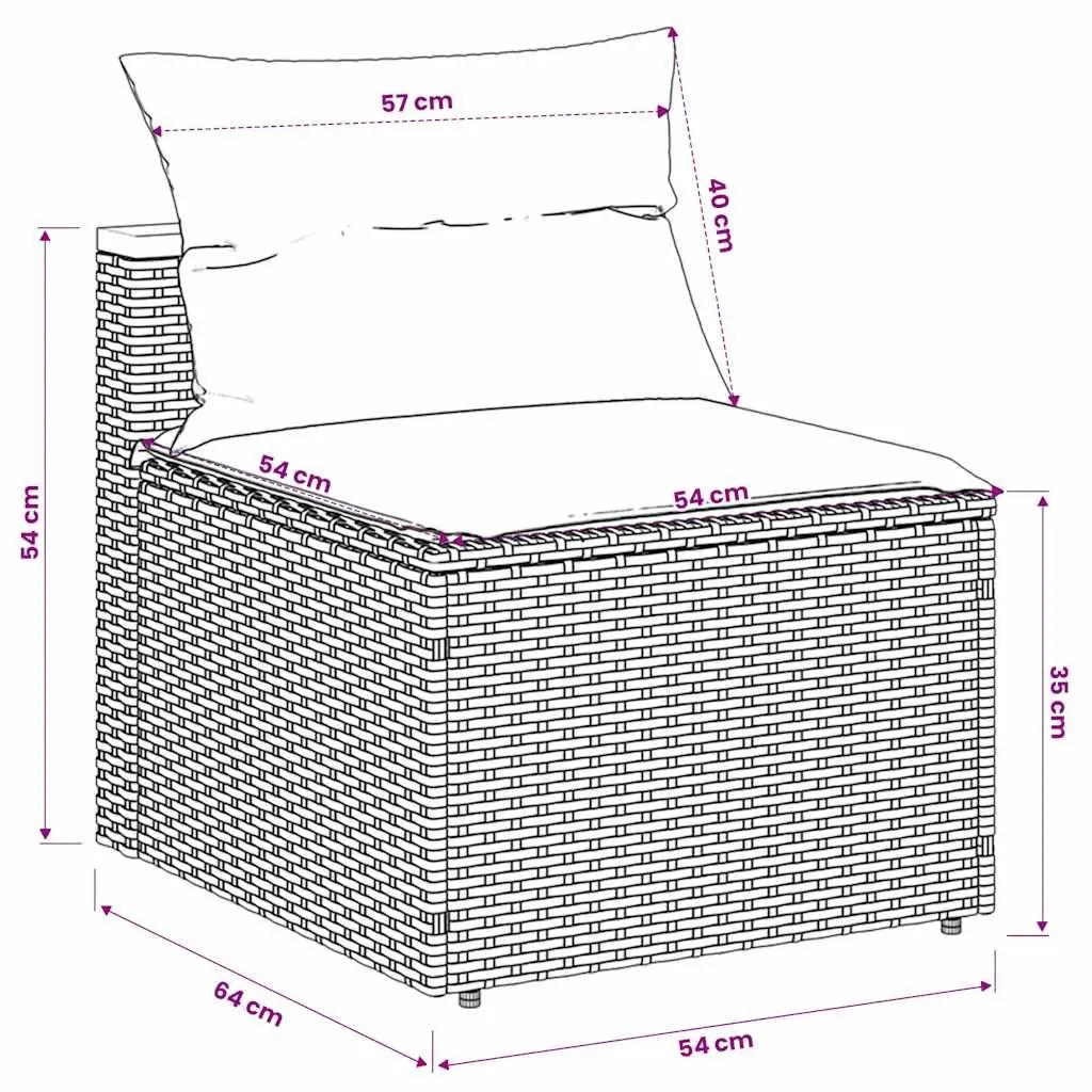 Outdoor Garden Sofas Armless Modular Seating with Cushions 2 Pieces Black Rattan