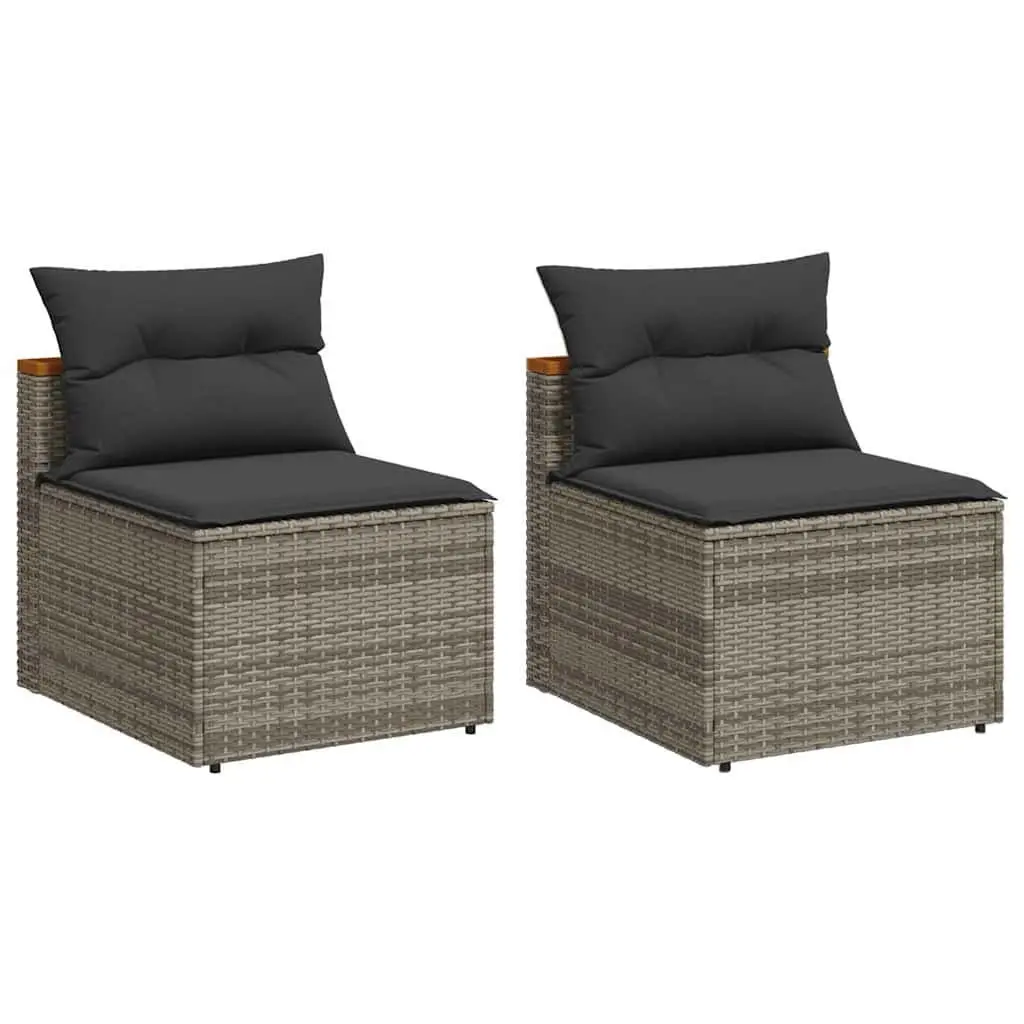 Outdoor Garden Sofas PE Rattan 2 Piece Set Armless Seating with Cushions Grey