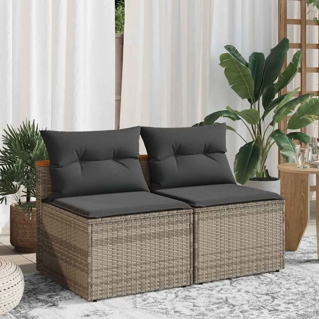Outdoor Garden Sofas PE Rattan 2 Piece Set Armless Seating with Cushions Grey