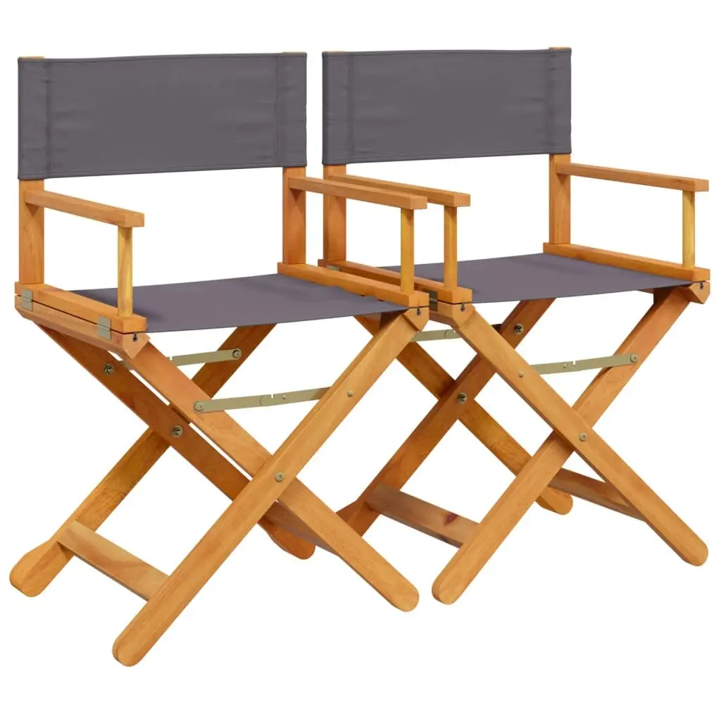 Folding Director Chair Set Grey Fabric Solid Acacia Wood 2 Piece Outdoor Garden Camping Portable