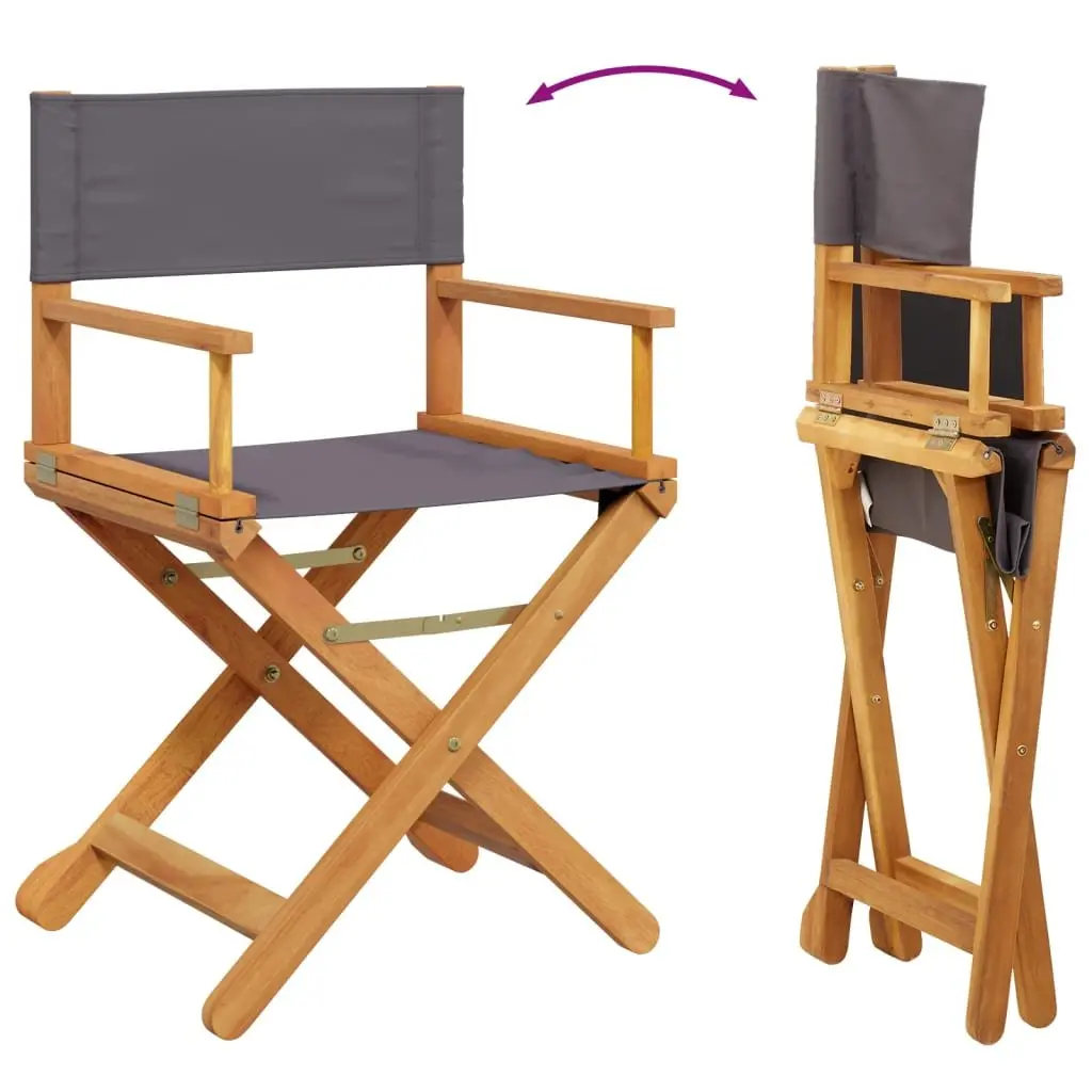 Folding Director Chair Set Grey Fabric Solid Acacia Wood 2 Piece Outdoor Garden Camping Portable