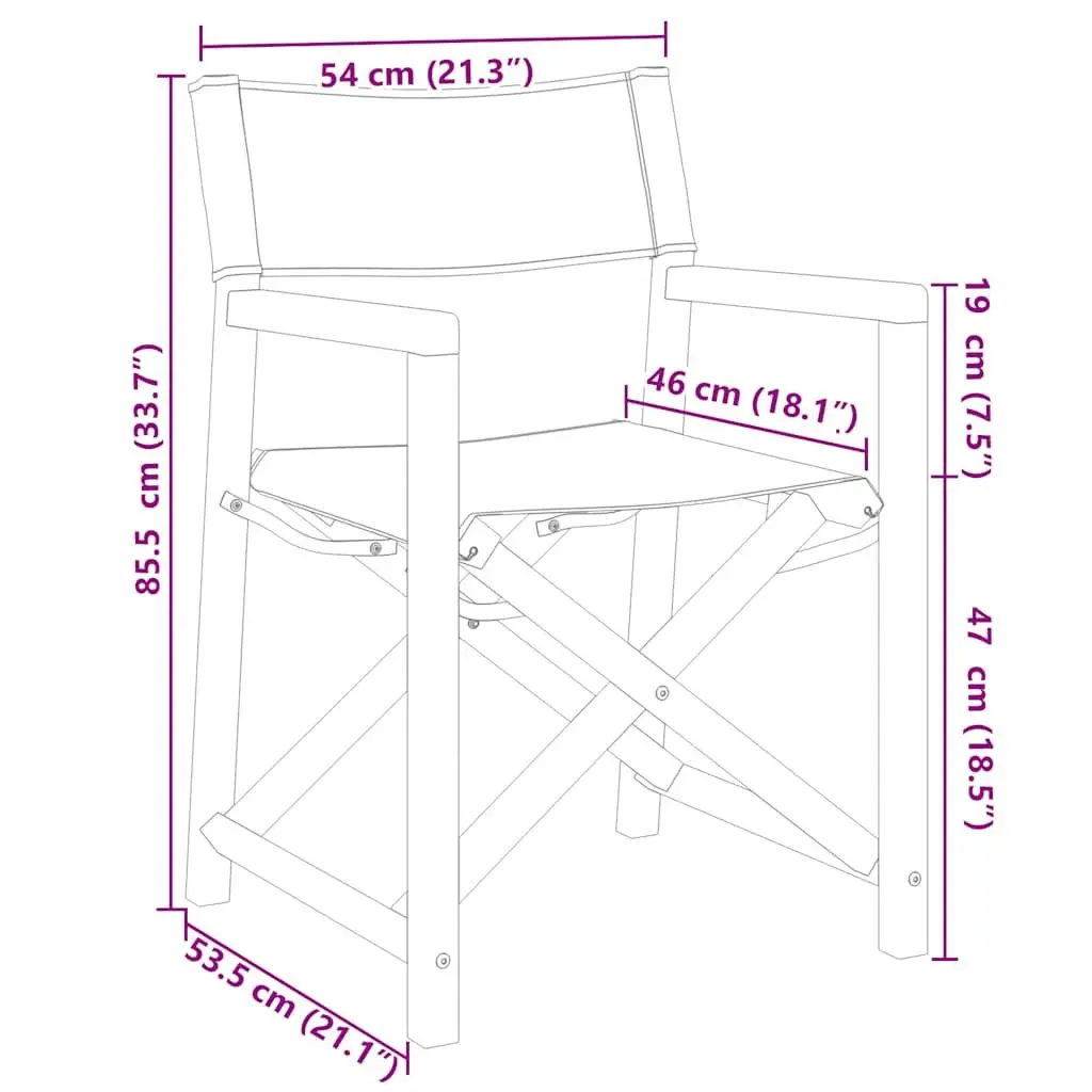 Folding Director Chairs Solid Acacia Wood Frame Grey Fabric 2 Piece Outdoor Garden Seating