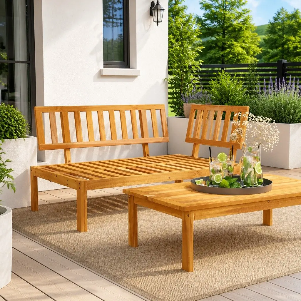 Garden Pallet Corner Sofa Solid Acacia Wood Modular Outdoor Sectional Seating Brown