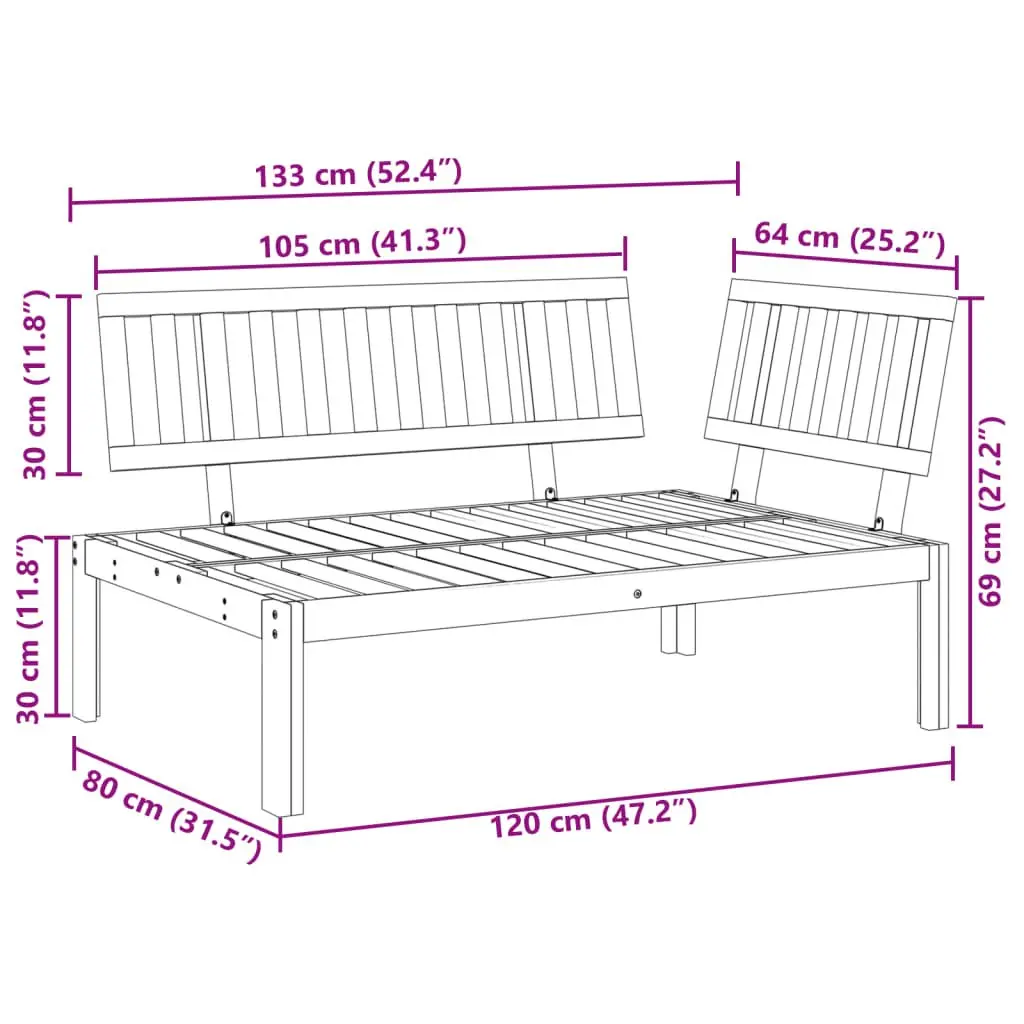 Garden Pallet Corner Sofa Solid Acacia Wood Modular Outdoor Sectional Seating Brown