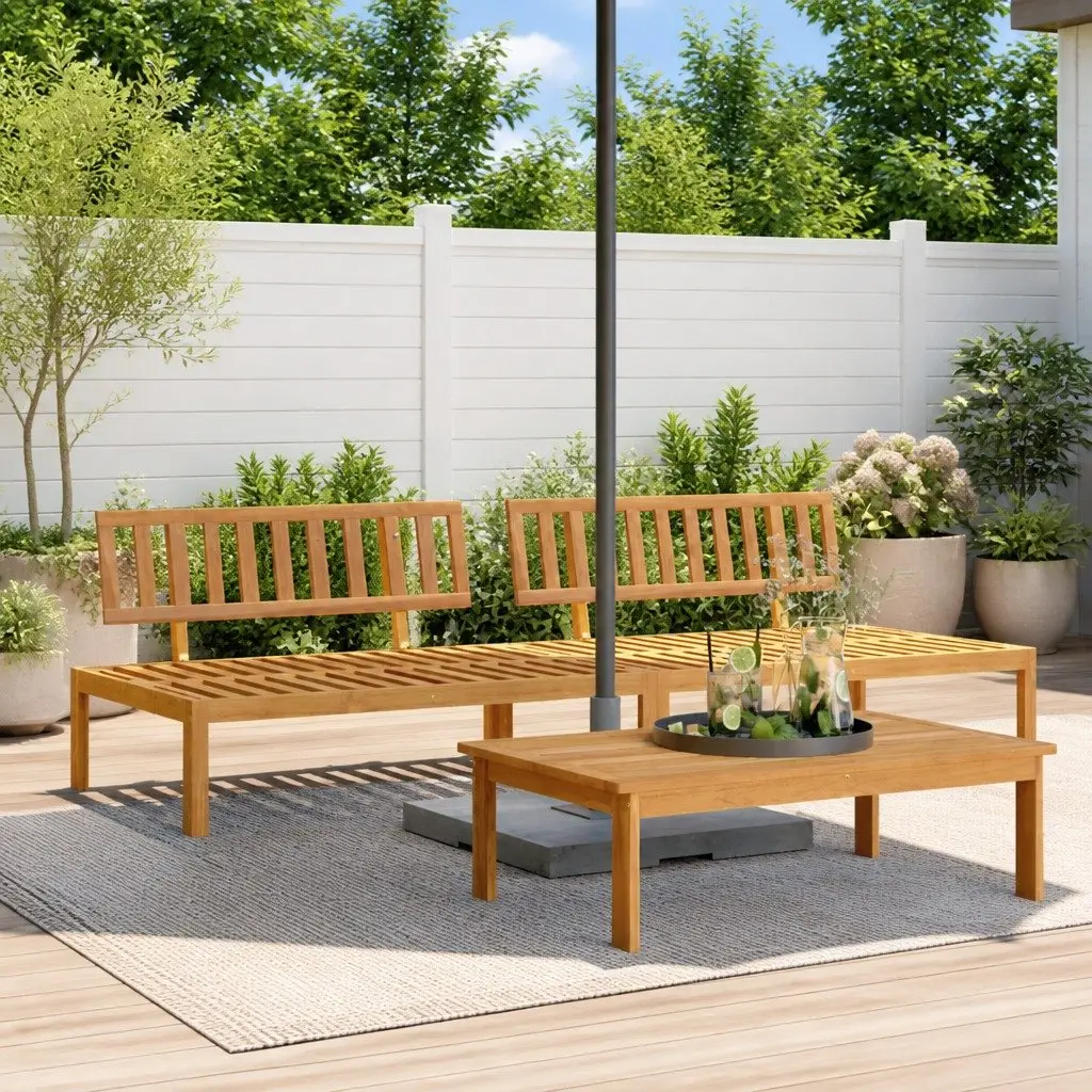 Outdoor Sectional Sofa Middle Unit Solid Acacia Wood Brown 2 Piece