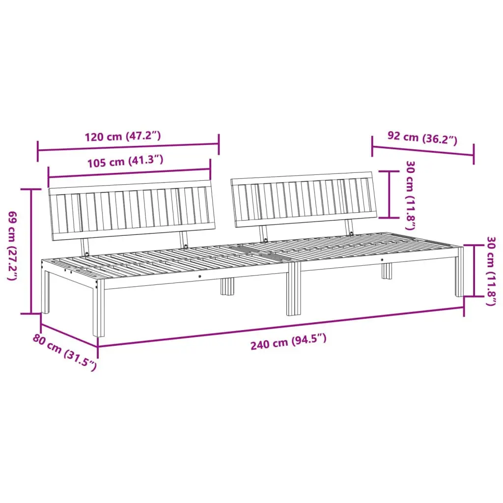 Outdoor Sectional Sofa Middle Unit Solid Acacia Wood Brown 2 Piece