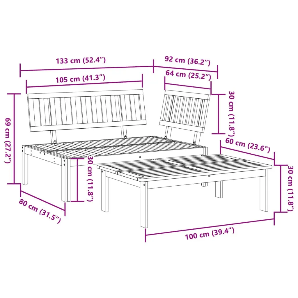 Outdoor Sectional Sofa Set 2 Piece Solid Wood Pallet Garden Furniture Brown