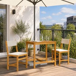 3 Piece Balcony Set with Cushions Solid Acacia Wood Outdoor Patio Furniture
