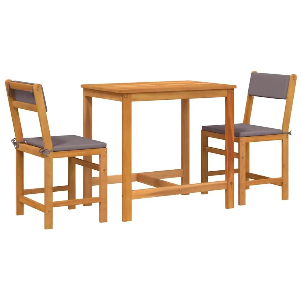 3 Piece Outdoor Balcony Set Solid Acacia Wood Brown with Cushions